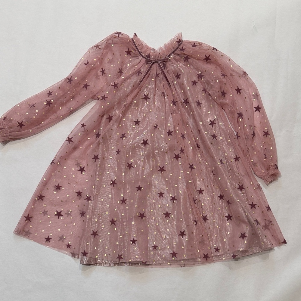 Cat & Jack Dusty Rose Star Mesh Dress with Gold Sparkle